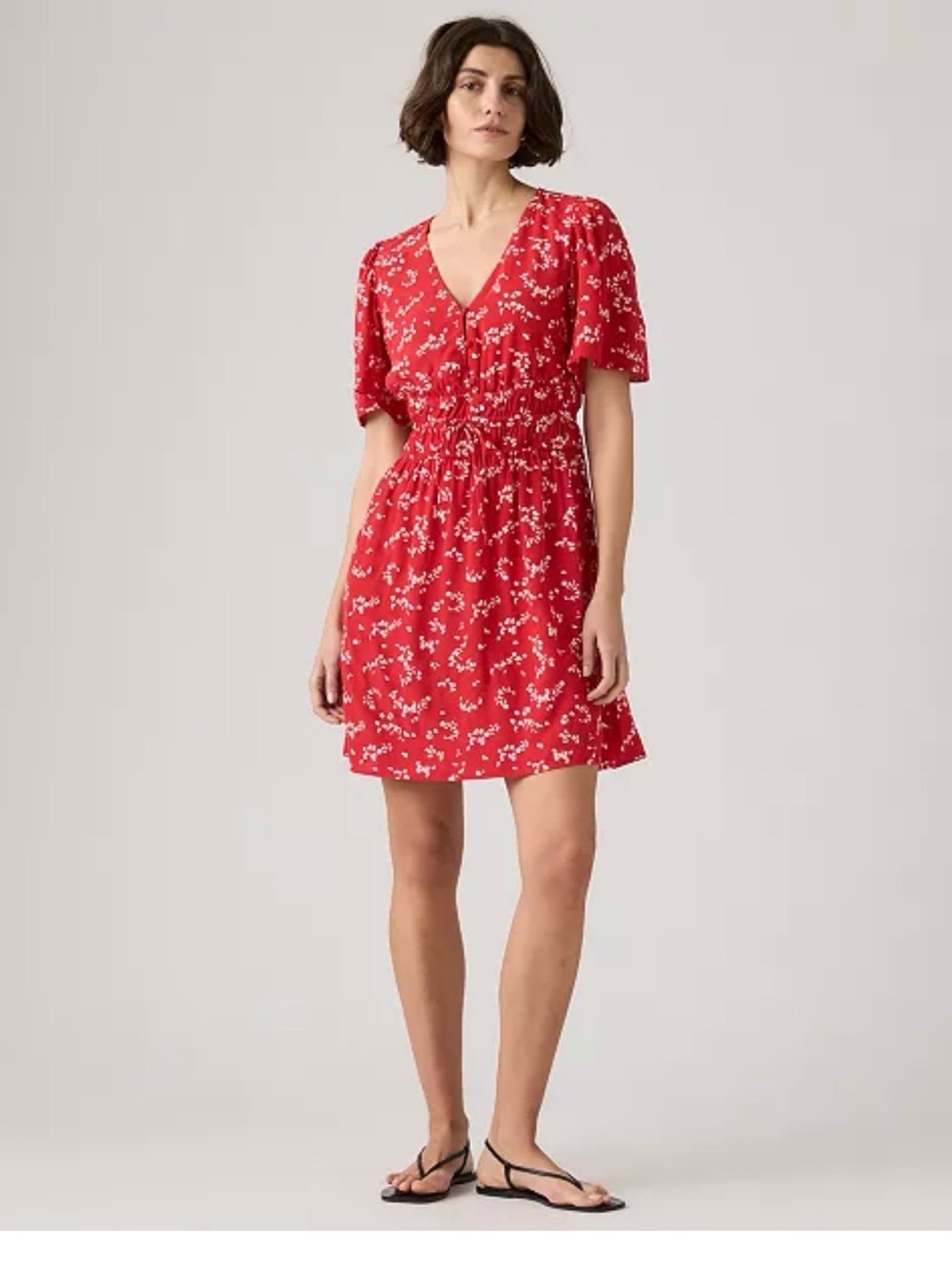Levi's Red Floral Midi Dress with V-Neck